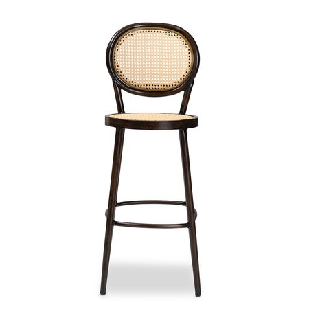 Baxton Studio Thalia MidCentury Modern Dark Brown Finished Metal and Synthetic Rattan Outdoor Bar Stool 211-11971-ZORO